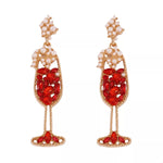 Champagne Glass Rhinestone Dangle Earrings