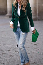 One Button Lapel Collar Long Sleeve Blazer