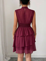 Sleeveless Mock Neck Layered Ruffle Dress