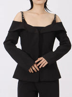Ruffled Cold Shoulder Long Sleeve Outerwear