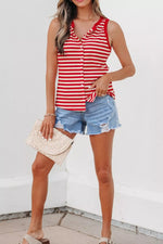 Stripe Buttoned Ribbed Knit Tank Top