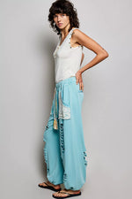 POL Studded Trim Button-Front Ruffle Detail Tank