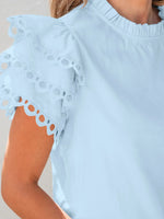 Layered Ric Rac Short Sleeve Filled Neck Blouse
