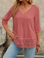 Lace Hem V-Neck Blouse