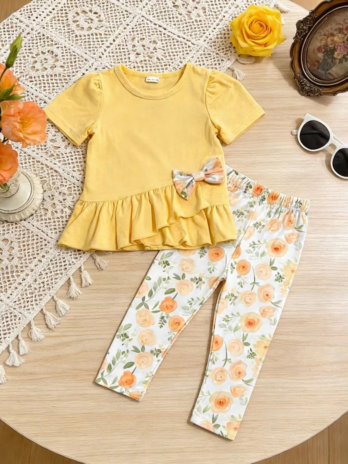 Children's Ruffle Top & Floral Print Pants Set