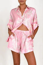 Printed Collared Neck Top and Shorts Set