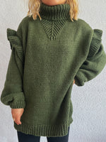 Ruffled Turtleneck Long Sleeve Sweater