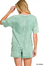 Zenana Halo Snow Washed Short Sleeve Tee and Shorts Set