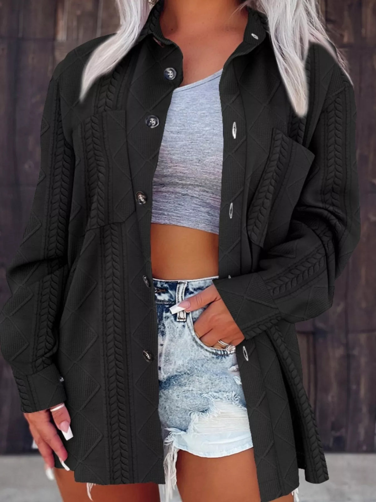 Button Up Long Sleeve Knit Outerwear