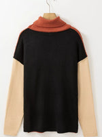 Color Block Turtleneck Drop Shoulder Knit Sweater