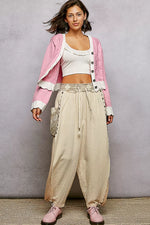 POL Button Down Cable-Knit Cardigan with Contrast Border Accents