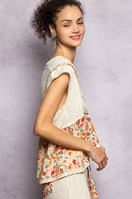 POL Lace Detail Floral Cropped Ruffled Top