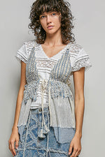 POL Subtle Stripe Pattern Cross-Back String Top with Center Tie Detail