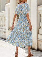 Floral Print Ruffle Hem Tie Front Midi Dress