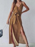 Slit Printed Surplice Midi Dress