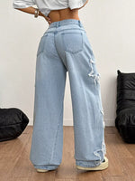Distressed Star Patch Wide-Leg Jeans