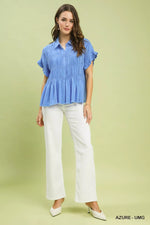 Umgee Washed Linen Blend Smocked Shirt