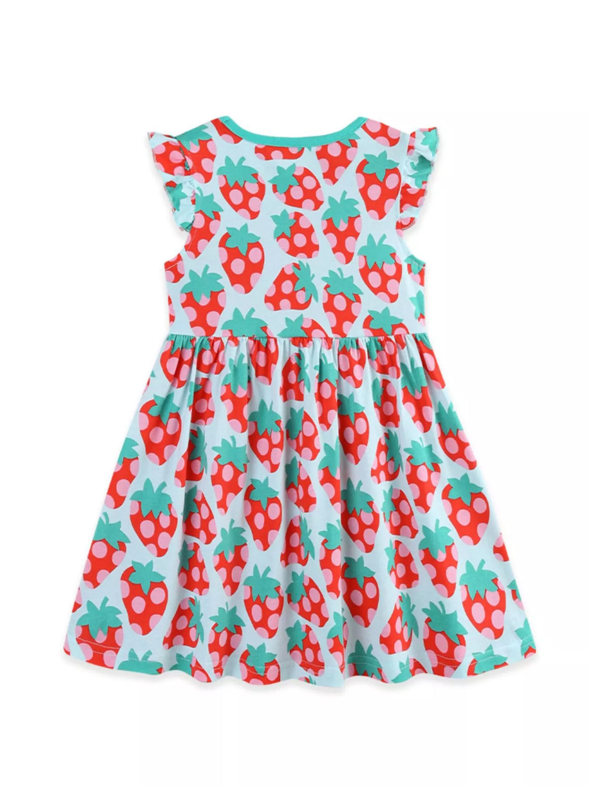 Children's Strawberry Print Ruffle Sleeve Casual Dress