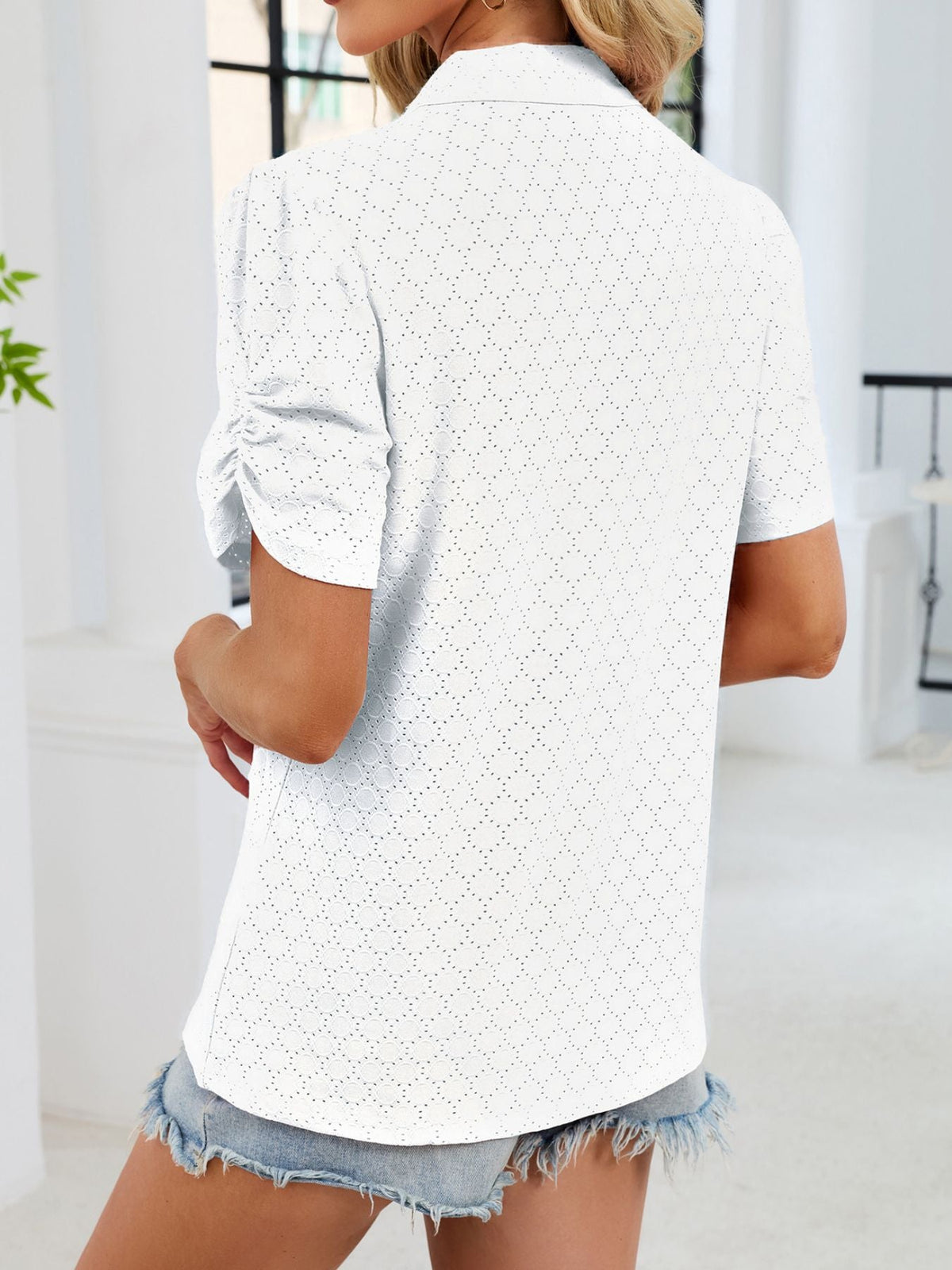Eyelet Short Sleeve Blouse