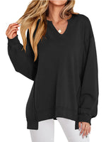 Notched Long Sleeve Oversized Sweatshirt