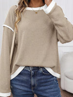 Contrast Color Trim Knit Drop Shoulder Loose Top