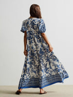 Floral Print Tie-Neck Puff Sleeve Maxi Dress
