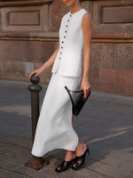 Button Up Vest and Maxi Skirt Set