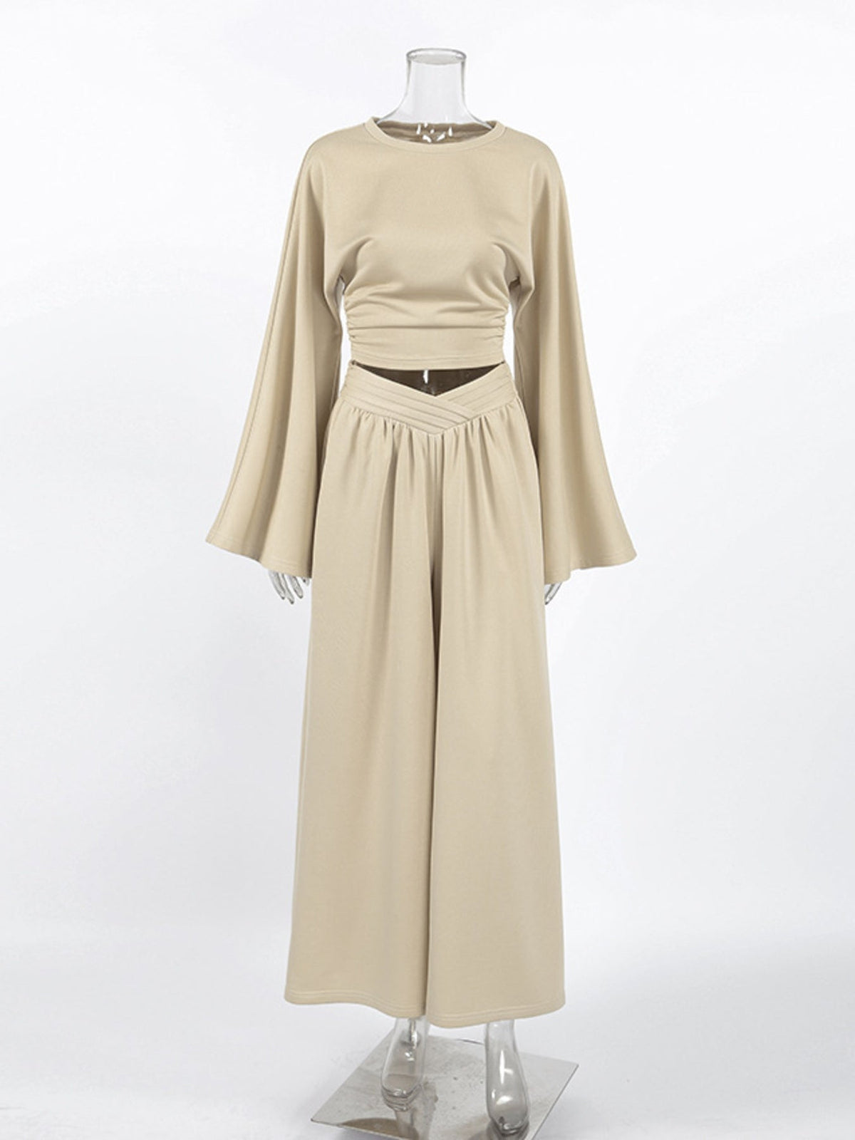 Round Neck Top and Wide Leg Pants Set