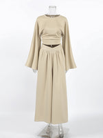 Round Neck Top and Wide Leg Pants Set