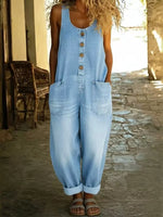 Full Size Button Detail Wide Strap Jumpsuit Plus Size