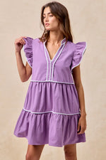 BiBi Gameday Theme Contrast Binding Ruffled Dress