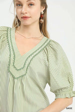 Umgee Stripe V-Neck Blouse