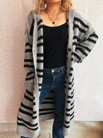 Striped Open Front Hooded Cardigan