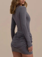 Mock Neck Ruched Bodycon Mini Dress