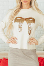 Sequin Bow Embellished Pullover Sweater