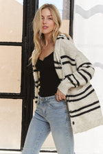 ADORA Horizontal Stripes Hoodie Cardigan