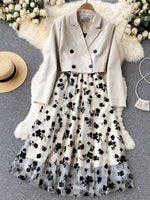 Floral Mesh Dress & Blazer Set