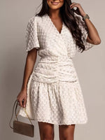 Textured V-Neck Ruched Mini Dress