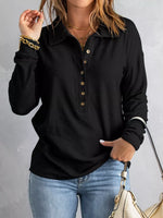 Full Size Button Detail Long Sleeve Top Plus Size
