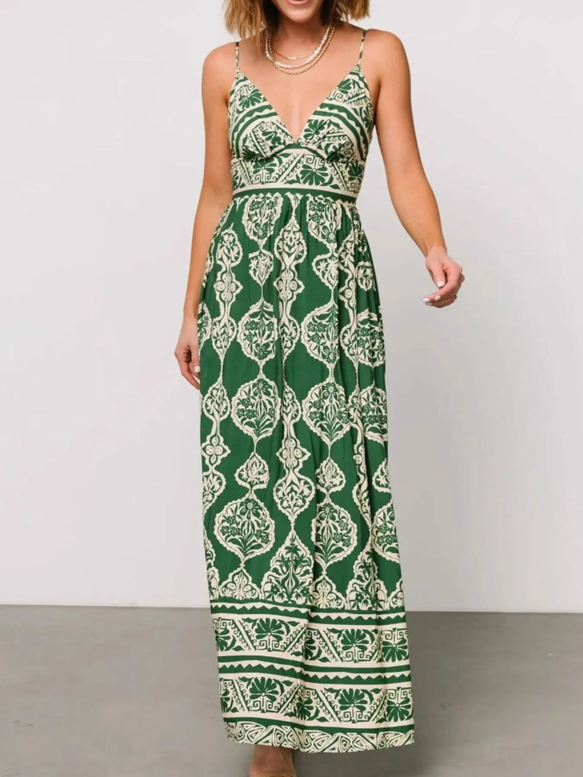 Printed V-Neck Maxi Cami Dress