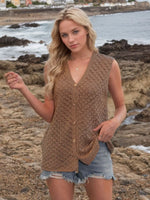 Button Down Eyelet V-Neck Sweater Vest