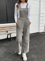 Slit Wide Leg Overalls with Pockets