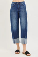 RISEN Full Size Slouchy Crop Barrel Cuffed Jeans Plus Size