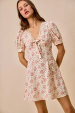SO ME Floral Lace TrimedShort Sleeves Mini Dress