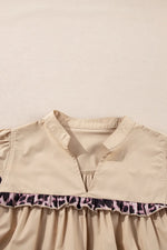 Leopard Frill Short Sleeve Blouse