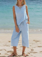 Striped Sleeveless Top and Cropped Pants Set