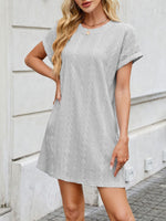 Eyelet Round Neck Casual Mini Dress