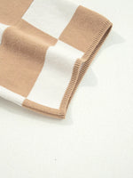 Checkered Pattern Loose Drop Shoulder Half Sleeve Sweater