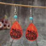 Turquoise Wooden Pumpkin Teardrop Earrings
