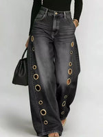 Wide Leg Jeans with Eyelet Details